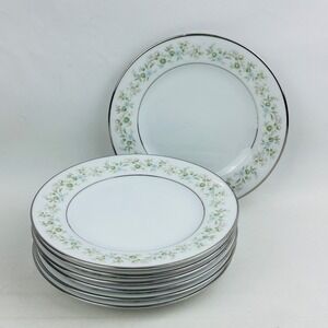 Noritake Savannah Bread Butter Plate Set of 7 Floral Platinum‎ Rim Japan